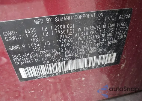 2020 Subaru Outback Limited из США, поврежденный, VIN 4S4BTANC0L3212338